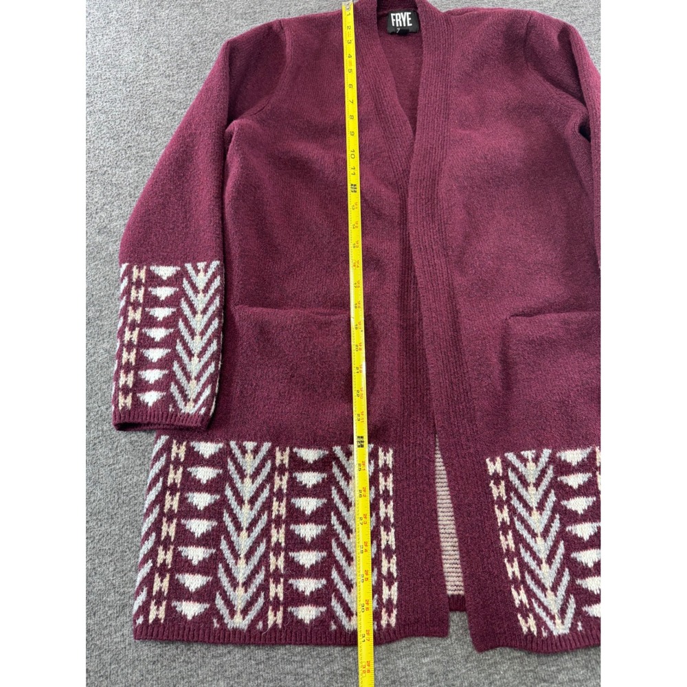 Frye Womens Burgundy Southwestern Geometric Open Front Cardigan Sweater Medium - Picture 7 of 9